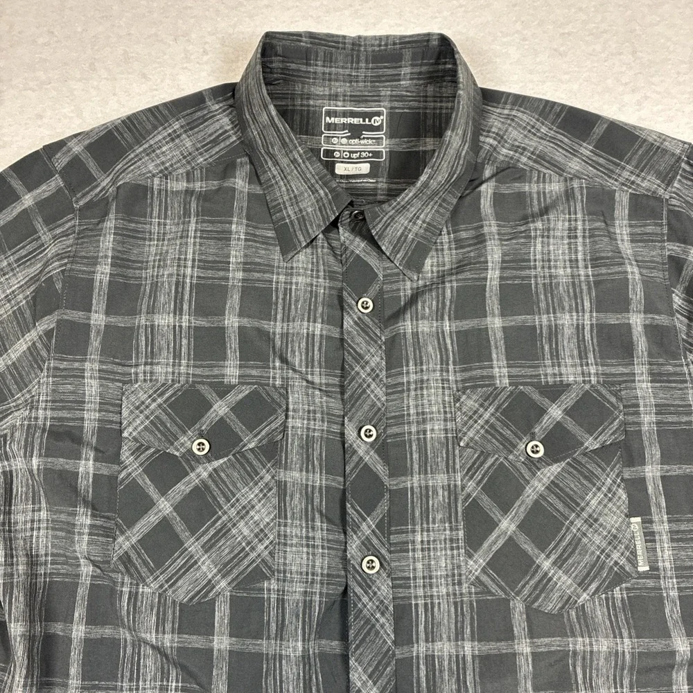 Merrell Mens Hiking Shirt M Plaid Button Down Lightweight‎ Optiwick UPF 30+